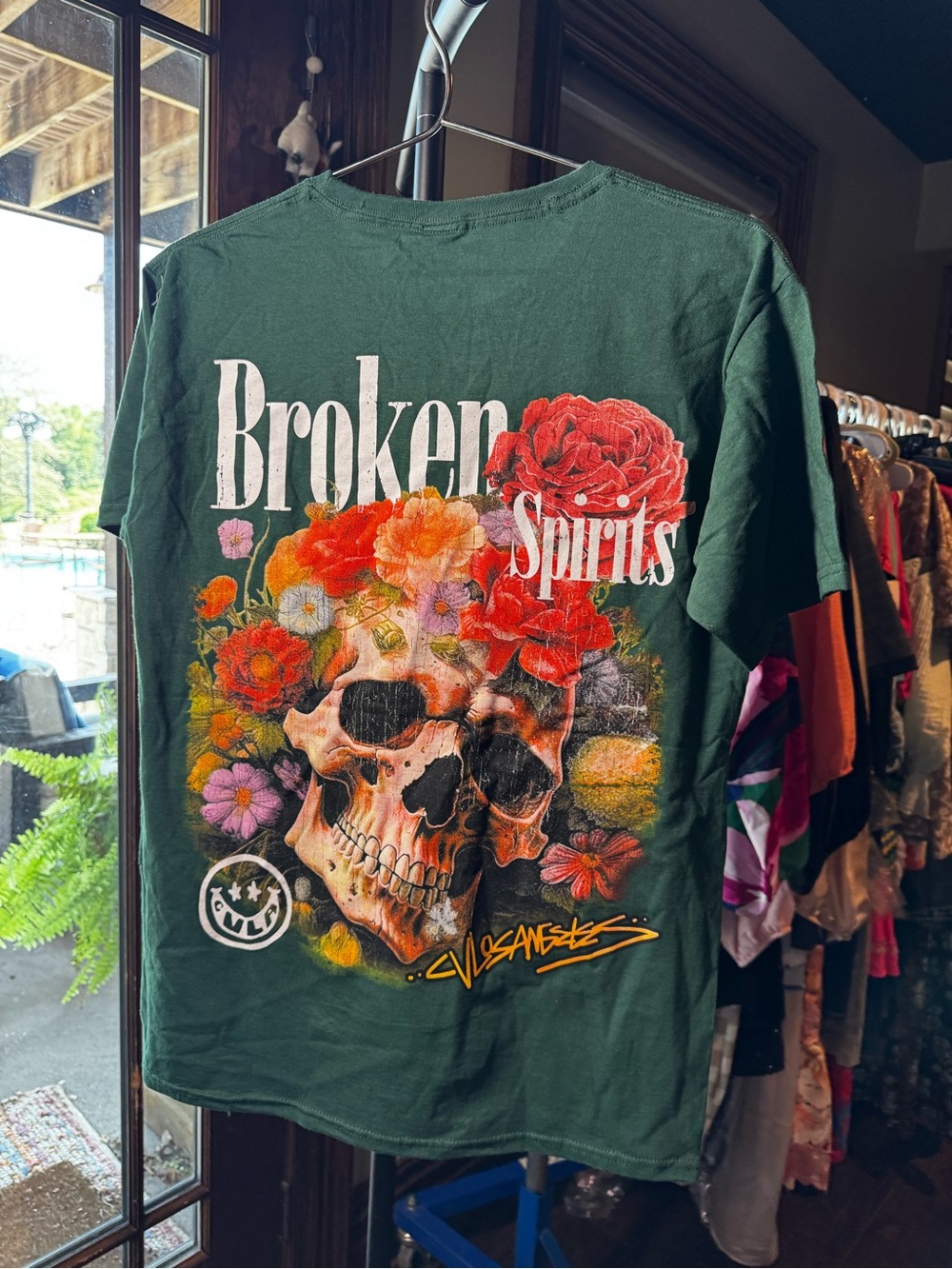 NWOT CVLA Green Short Sleeve T Shirt Graphic Skulls Size Small